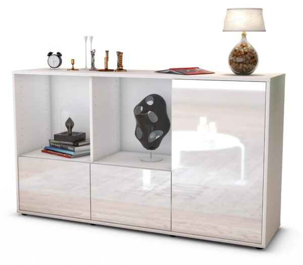 Sideboard Dolcia | Korpus Weiß | Front in Hochglanz Weiß | 136x79x35cm (BxHxT)