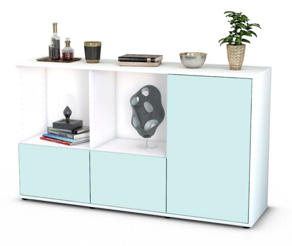 Sideboard Dolcia | Korpus Weiß | Front in Mint | 136x79x35cm (BxHxT)