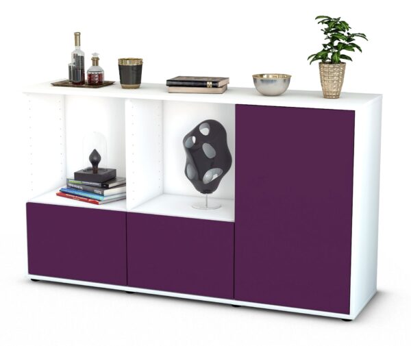 Sideboard Dolcia | Korpus Weiß | Front in Lila | 136x79x35cm (BxHxT)