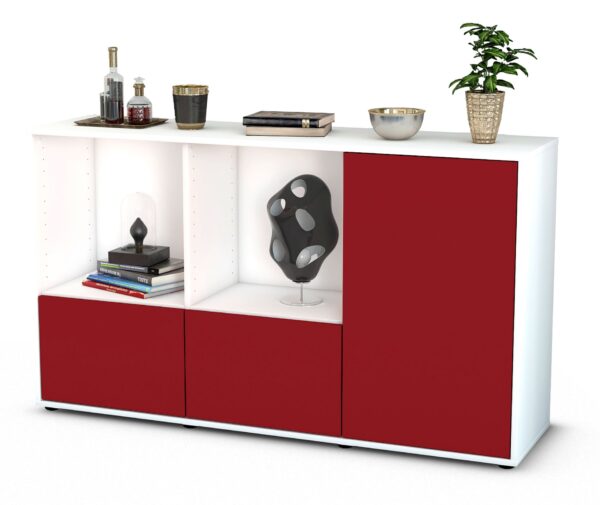 Sideboard Dolcia | Korpus Weiß | Front in Bordeaux | 136x79x35cm (BxHxT)