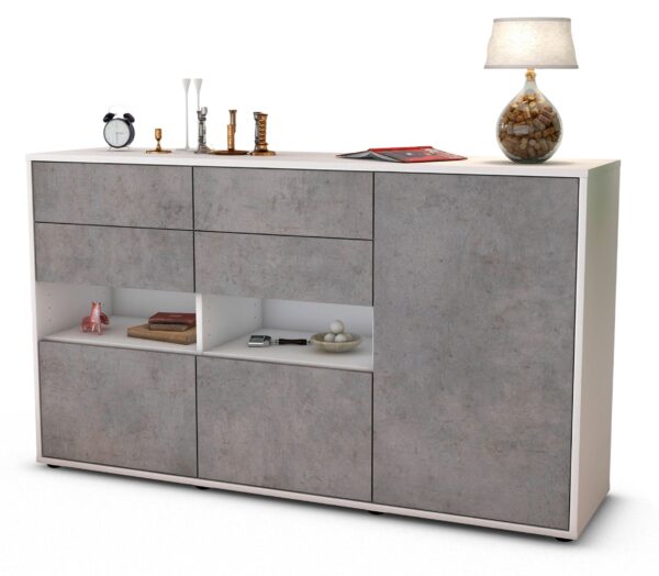 Sideboard Domi | Korpus Weiß | Front in Beton Optik | 136x79x35cm (BxHxT)