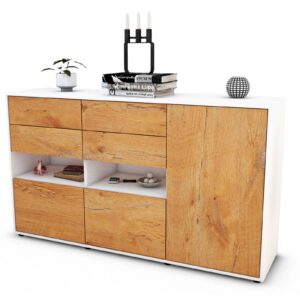 Sideboard Domi | Korpus Weiß | Front in Eiche Holz Optik | 136x79x35cm (BxHxT)