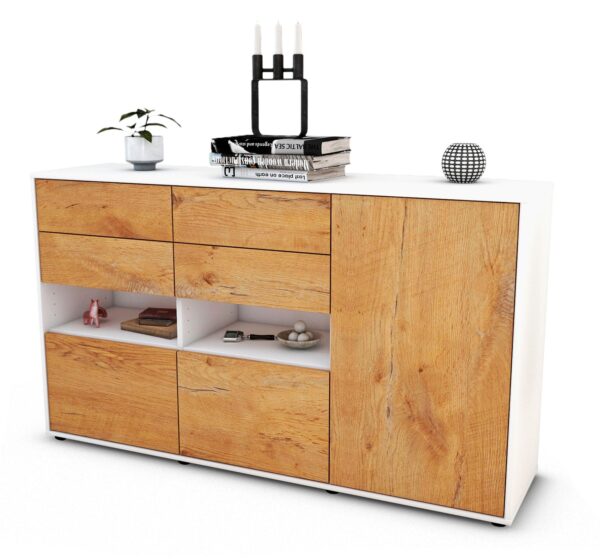 Sideboard Domi | Korpus Weiß | Front in Eiche Holz Optik | 136x79x35cm (BxHxT)