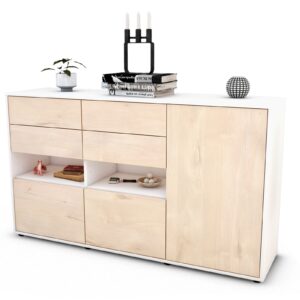 Sideboard Domi | Korpus Weiß | Front in Zeder Holz Optik | 136x79x35cm (BxHxT)