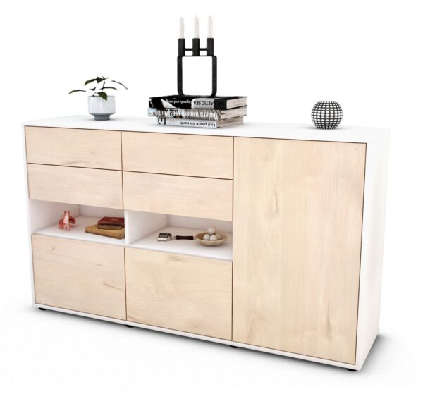 Sideboard Domi | Korpus Weiß | Front in Zeder Holz Optik | 136x79x35cm (BxHxT)