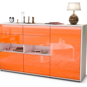 Sideboard Domi | Korpus Weiß | Front in Hochglanz Orange | 136x79x35cm (BxHxT)