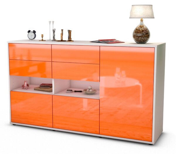 Sideboard Domi | Korpus Weiß | Front in Hochglanz Orange | 136x79x35cm (BxHxT)
