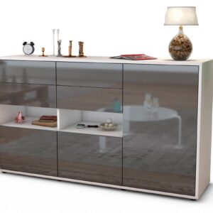 Sideboard Domi | Korpus Weiß | Front in Hochglanz Grau | 136x79x35cm (BxHxT)