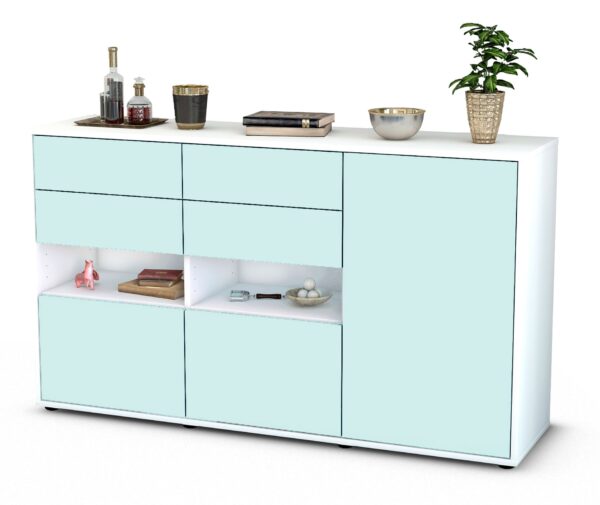 Sideboard Domi | Korpus Weiß | Front in Mint | 136x79x35cm (BxHxT)