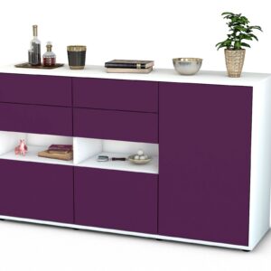 Sideboard Domi | Korpus Weiß | Front in Lila | 136x79x35cm (BxHxT)