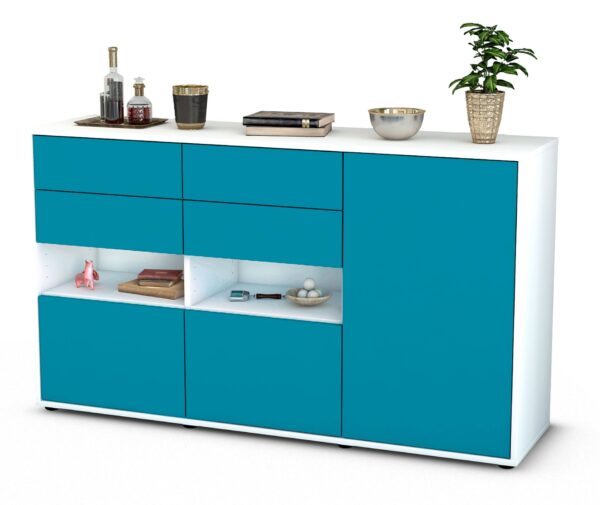 Sideboard Domi | Korpus Weiß | Front in Türkis | 136x79x35cm (BxHxT)