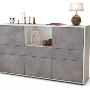 Sideboard Dominika | Korpus Weiß | Front in Beton Optik | 136x79x35cm (BxHxT)