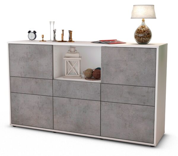 Sideboard Dominika | Korpus Weiß | Front in Beton Optik | 136x79x35cm (BxHxT)