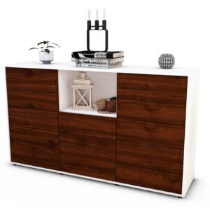 Sideboard Dominika | Korpus Weiß | Front in Walnuss Holz Optik | 136x79x35cm (BxHxT)