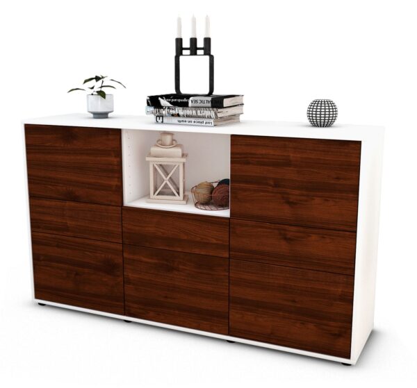 Sideboard Dominika | Korpus Weiß | Front in Walnuss Holz Optik | 136x79x35cm (BxHxT)