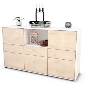Sideboard Dominika | Korpus Weiß | Front in Zeder Holz Optik | 136x79x35cm (BxHxT)