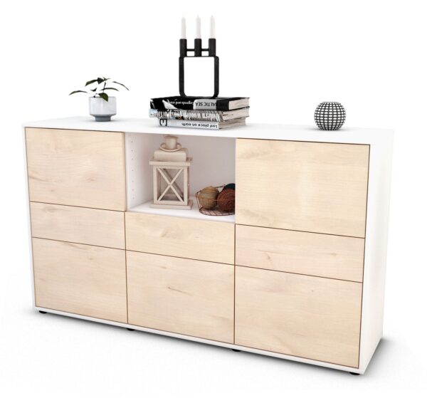 Sideboard Dominika | Korpus Weiß | Front in Zeder Holz Optik | 136x79x35cm (BxHxT)