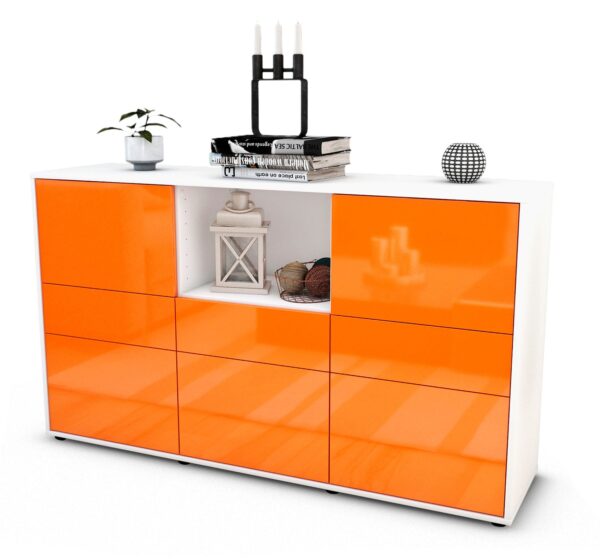 Sideboard Dominika | Korpus Weiß | Front in Hochglanz Orange | 136x79x35cm (BxHxT)