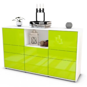 Sideboard Dominika | Korpus Weiß | Front in Hochglanz Grün | 136x79x35cm (BxHxT)