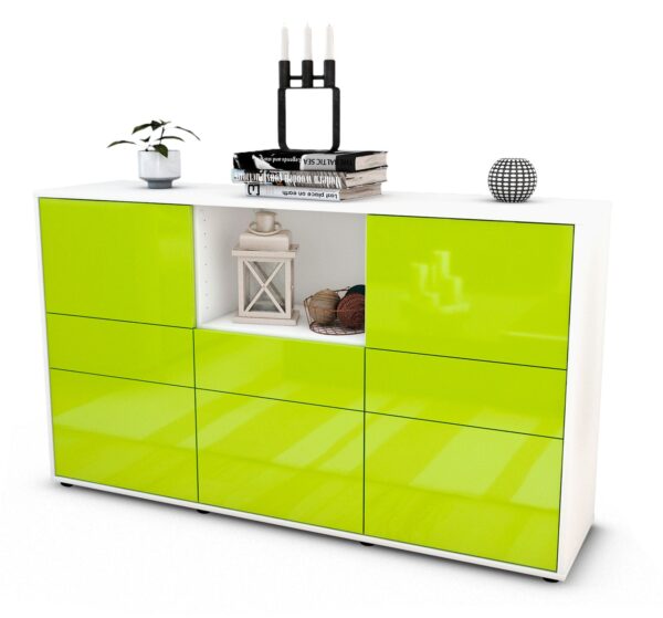 Sideboard Dominika | Korpus Weiß | Front in Hochglanz Grün | 136x79x35cm (BxHxT)