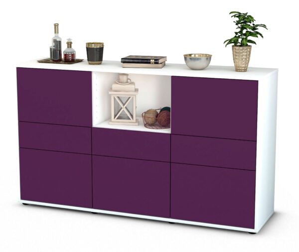 Sideboard Dominika | Korpus Weiß | Front in Lila | 136x79x35cm (BxHxT)