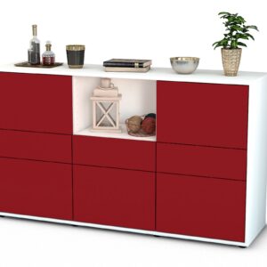 Sideboard Dominika | Korpus Weiß | Front in Bordeaux | 136x79x35cm (BxHxT)