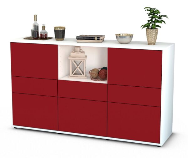 Sideboard Dominika | Korpus Weiß | Front in Bordeaux | 136x79x35cm (BxHxT)