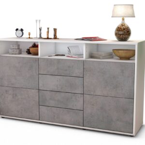 Sideboard Donabella | Korpus Weiß | Front in Beton Optik | 136x79x35cm (BxHxT)