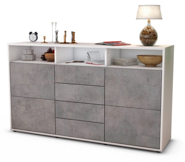Sideboard Donabella | Korpus Weiß | Front in Beton Optik | 136x79x35cm (BxHxT)