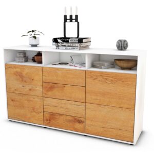 Sideboard Donabella | Korpus Weiß | Front in Eiche Holz Optik | 136x79x35cm (BxHxT)