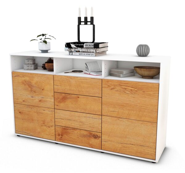 Sideboard Donabella | Korpus Weiß | Front in Eiche Holz Optik | 136x79x35cm (BxHxT)