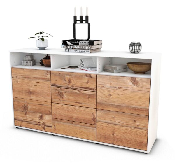 Sideboard Donabella | Korpus Weiß | Front in Pinie Holz Optik | 136x79x35cm (BxHxT)