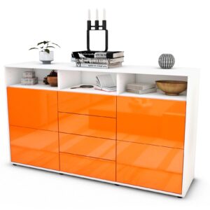 Sideboard Donabella | Korpus Weiß | Front in Hochglanz Orange | 136x79x35cm (BxHxT)