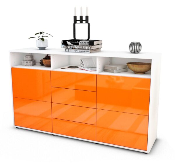Sideboard Donabella | Korpus Weiß | Front in Hochglanz Orange | 136x79x35cm (BxHxT)