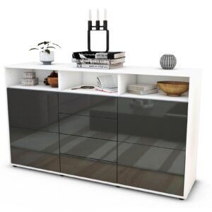 Sideboard Donabella | Korpus Weiß | Front in Hochglanz Grau | 136x79x35cm (BxHxT)