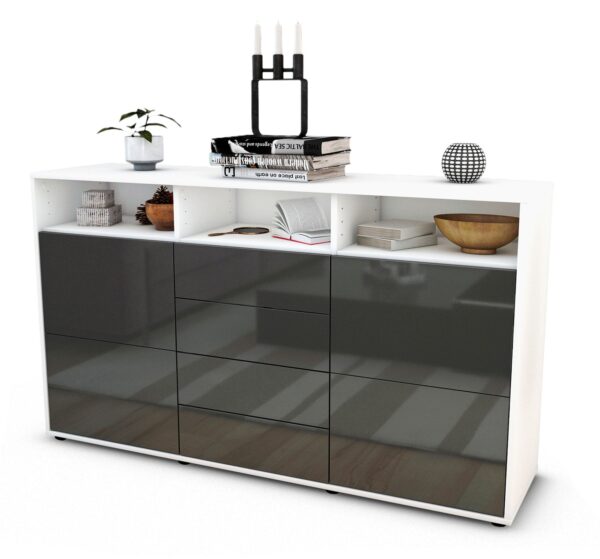 Sideboard Donabella | Korpus Weiß | Front in Hochglanz Grau | 136x79x35cm (BxHxT)