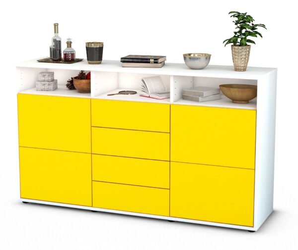 Sideboard Donabella | Korpus Weiß | Front in Gelb | 136x79x35cm (BxHxT)