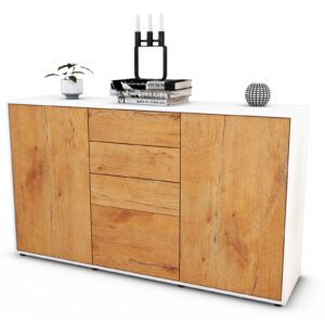 Sideboard Donatella | Korpus Weiß | Front in Eiche Holz Optik | 136x79x35cm (BxHxT)