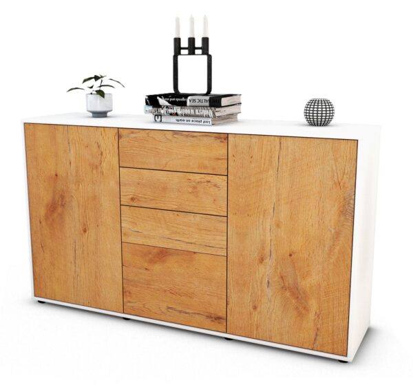 Sideboard Donatella | Korpus Weiß | Front in Eiche Holz Optik | 136x79x35cm (BxHxT)