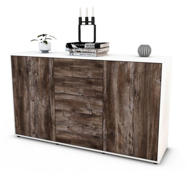Sideboard Donatella | Korpus Weiß | Front in Treibholz Holz Optik | 136x79x35cm (BxHxT)