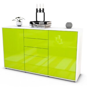 Sideboard Donatella | Korpus Weiß | Front in Hochglanz Grün | 136x79x35cm (BxHxT)