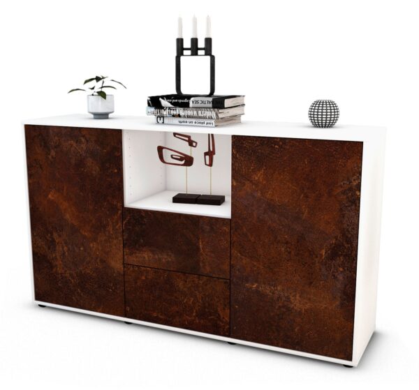 Sideboard Donika | Korpus Weiß | Front in Rost Optik | 136x79x35cm (BxHxT)