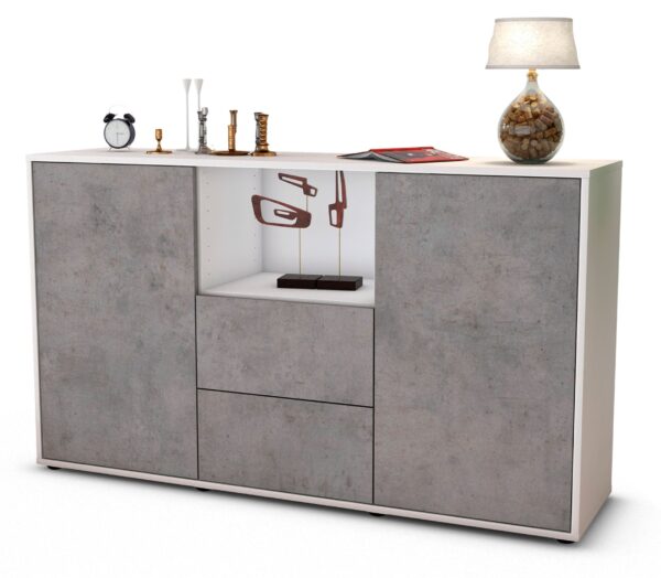 Sideboard Donika | Korpus Weiß | Front in Beton Optik | 136x79x35cm (BxHxT)