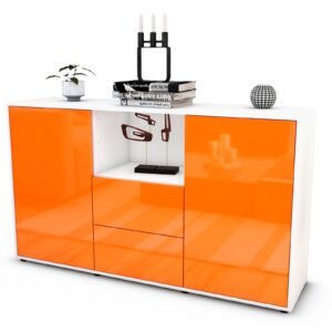 Sideboard Donika | Korpus Weiß | Front in Hochglanz Orange | 136x79x35cm (BxHxT)