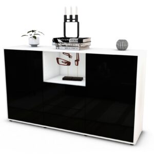 Sideboard Donika | Korpus Weiß | Front in Hochglanz Schwarz | 136x79x35cm (BxHxT)