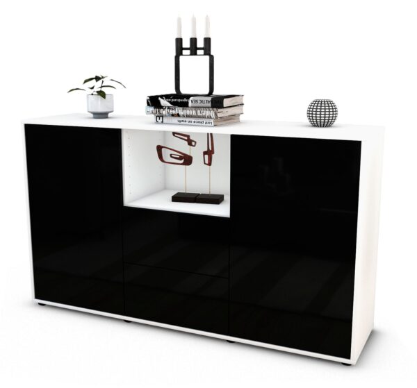 Sideboard Donika | Korpus Weiß | Front in Hochglanz Schwarz | 136x79x35cm (BxHxT)