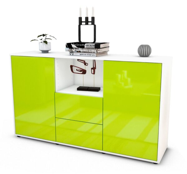 Sideboard Donika | Korpus Weiß | Front in Hochglanz Grün | 136x79x35cm (BxHxT)