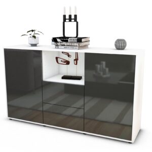Sideboard Donika | Korpus Weiß | Front in Hochglanz Grau | 136x79x35cm (BxHxT)