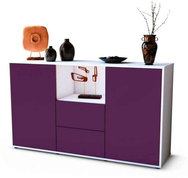 Sideboard Donika | Korpus Weiß | Front in Lila | 136x79x35cm (BxHxT)