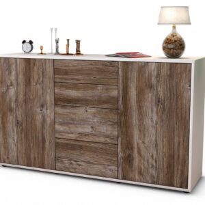 Sideboard Donna | Korpus Weiß | Front in Treibholz Holz Optik | 136x79x35cm (BxHxT)